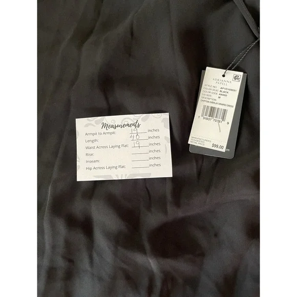 ADRIANNA PAPELL Chiffon Black Flowy‎ Draped Shift Dress Size M NWT $99 - Picture 5 of 7